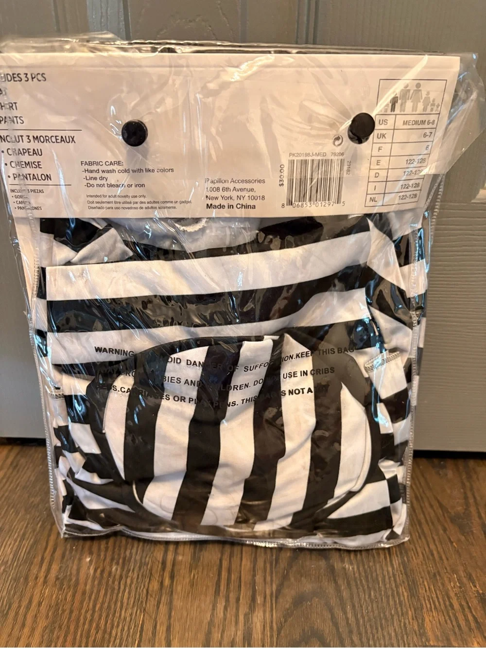 Prisoner Striped Kids Pajama Set - Black & White medium New in bag